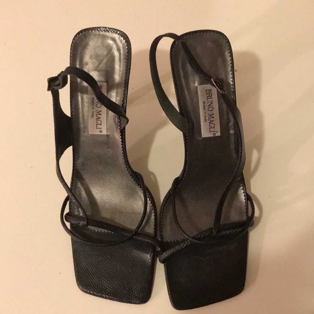 Bruno Magli strappy black stilettos